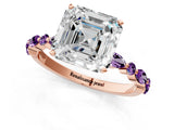 Rose gold Asscher Cut Diamond Ring with Marquise and Round with Amethyst side stone Side Stones and Four-Prong Setting_25