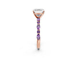 Rose gold Asscher Cut Diamond Ring with Marquise and Round with Amethyst side stone Side Stones and Four-Prong Setting_26