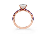 Rose gold Asscher Cut Diamond Ring with Marquise and Round with Amethyst side stone Side Stones and Four-Prong Setting_27