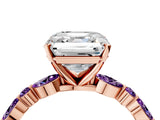 Rose gold Asscher Cut Diamond Ring with Marquise and Round with Amethyst side stone Side Stones and Four-Prong Setting_28