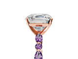 Rose gold Asscher Cut Diamond Ring with Marquise and Round with Amethyst side stone Side Stones and Four-Prong Setting_29