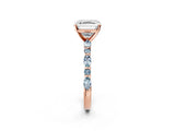 Rose gold Asscher Cut Diamond Ring with Marquise and Round with Aquamarine side stone Side Stones and Four-Prong Setting_14