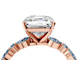 Rose gold Asscher Cut Diamond Ring with Marquise and Round with Aquamarine side stone Side Stones and Four-Prong Setting_16
