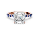 Rose gold Asscher Cut Diamond Ring with Marquise and Round with Blue Sapphire side stone Side Stones and Four-Prong Setting_36