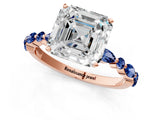 Rose gold Asscher Cut Diamond Ring with Marquise and Round with Blue Sapphire side stone Side Stones and Four-Prong Setting_37