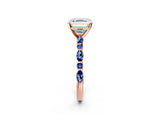 Rose gold Asscher Cut Diamond Ring with Marquise and Round with Blue Sapphire side stone Side Stones and Four-Prong Setting_38