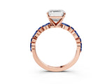 Rose gold Asscher Cut Diamond Ring with Marquise and Round with Blue Sapphire side stone Side Stones and Four-Prong Setting_39