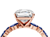 Rose gold Asscher Cut Diamond Ring with Marquise and Round with Blue Sapphire side stone Side Stones and Four-Prong Setting_40