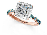 Rose gold Asscher Cut Diamond Ring with Marquise and Round with Blue Topaz side stone Side Stones and Four-Prong Setting_25