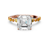 Rose gold Asscher Cut Diamond Ring with Marquise and Round with Citrine side stone Side Stones and Four-Prong Setting_12