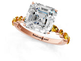 Rose gold Asscher Cut Diamond Ring with Marquise and Round with Citrine side stone Side Stones and Four-Prong Setting_13