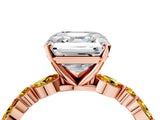 Rose gold Asscher Cut Diamond Ring with Marquise and Round with Citrine side stone Side Stones and Four-Prong Setting_16