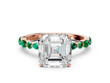 Rose gold Asscher Cut Diamond Ring with Marquise and Round with Emerald side stone Side Stones and Four-Prong Setting_48