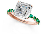 Rose gold Asscher Cut Diamond Ring with Marquise and Round with Emerald side stone Side Stones and Four-Prong Setting_49