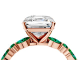 Rose gold Asscher Cut Diamond Ring with Marquise and Round with Emerald side stone Side Stones and Four-Prong Setting_52