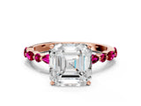 Rose gold Asscher Cut Diamond Ring with Marquise and Round with Garnet side stone Side Stones and Four-Prong Setting_24