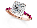 Rose gold Asscher Cut Diamond Ring with Marquise and Round with Garnet side stone Side Stones and Four-Prong Setting_25