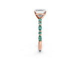 Rose gold Asscher Cut Diamond Ring with Marquise and Round with Green Sapphire side stone Side Stones and Four-Prong Setting_14