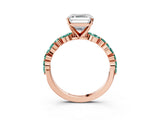 Rose gold Asscher Cut Diamond Ring with Marquise and Round with Green Sapphire side stone Side Stones and Four-Prong Setting_15