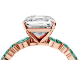 Rose gold Asscher Cut Diamond Ring with Marquise and Round with Green Sapphire side stone Side Stones and Four-Prong Setting_16