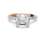 Rose gold Asscher Cut Diamond Ring with Marquise and Round with Moissanite side stone Side Stones and Four-Prong Setting_48