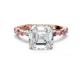 Rose gold Asscher Cut Diamond Ring with Marquise and Round with Morganite side stone Side Stones and Four-Prong Setting_24