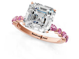 Rose gold Asscher Cut Diamond Ring with Marquise and Round with Pink Sapphire side stone Side Stones and Four-Prong Setting_13