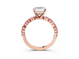 Rose gold Asscher Cut Diamond Ring with Marquise and Round with Pink Sapphire side stone Side Stones and Four-Prong Setting_15