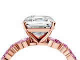 Rose gold Asscher Cut Diamond Ring with Marquise and Round with Pink Sapphire side stone Side Stones and Four-Prong Setting_16
