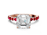 Rose gold Asscher Cut Diamond Ring with Marquise and Round with Ruby side stone Side Stones and Four-Prong Setting_36