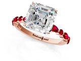 Rose gold Asscher Cut Diamond Ring with Marquise and Round with Ruby side stone Side Stones and Four-Prong Setting_37