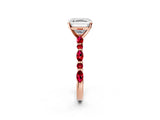 Rose gold Asscher Cut Diamond Ring with Marquise and Round with Ruby side stone Side Stones and Four-Prong Setting_38