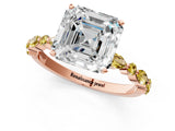 Rose gold Asscher Cut Diamond Ring with Marquise and Round with Yellow Sapphire side stone Side Stones and Four-Prong Setting_25