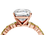 Rose gold Asscher Cut Diamond Ring with Marquise and Round with Yellow Sapphire side stone Side Stones and Four-Prong Setting_28