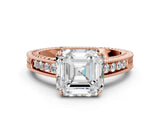 Rose gold Asscher Cut Diamond Ring with Milgrain Pavé Band and Four-Prong Setting_20