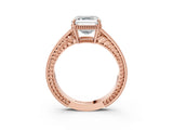 Rose gold Asscher Cut Diamond Ring with Milgrain Pavé Band and Four-Prong Setting_23