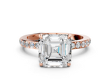 Rose gold Asscher Cut Diamond Ring with Pavé Band and Four-Prong Setting_28