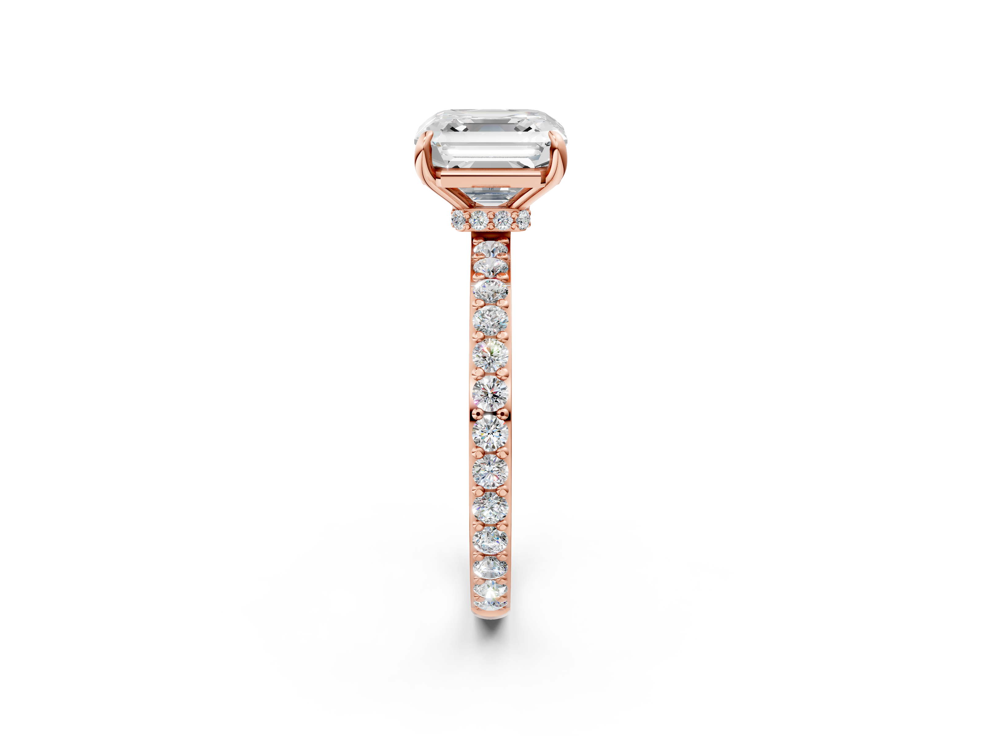 Rose gold Asscher Cut Diamond Ring with Pavé Band and Four-Prong Setting_30