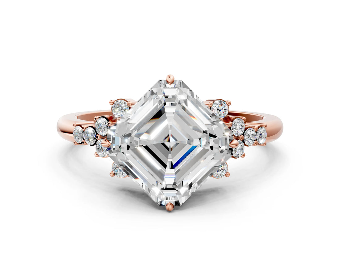 Rose gold Asscher Cut Diamond Ring with Side Stones and Four-Prong Setting_64