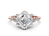 Rose gold Asscher Cut Diamond Ring with Side Stones and Four-Prong Setting_64