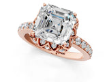 Rose gold Asscher Cut Diamond Scalloped Halo Engagement Ring with Round Shared Prong Band_13