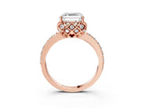 Rose gold Asscher Cut Diamond Scalloped Halo Engagement Ring with Round Shared Prong Band_15