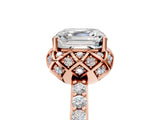 Rose gold Asscher Cut Diamond Scalloped Halo Engagement Ring with Round Shared Prong Band_17