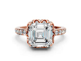 Rose gold Asscher Cut Diamond Scalloped Halo Engagement Ring with Round Shared Prong Band_36