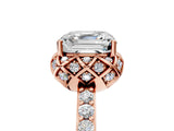 Rose gold Asscher Cut Diamond Scalloped Halo Engagement Ring with Round Shared Prong Band_41