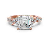 Rose gold Asscher Cut Diamond Scattered Round Accent Ring with Prong Setting_12