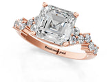 Rose gold Asscher Cut Diamond Scattered Round Accent Ring with Prong Setting_13