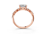 Rose gold Asscher Cut Diamond Scattered Round Accent Ring with Prong Setting_15