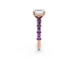 Rose gold Asscher Cut Diamond Side Stone Solitaire Ring with Round with Amethyst side stone and Four-Prong Setting_2