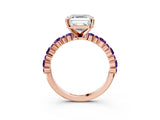 Rose gold Asscher Cut Diamond Side Stone Solitaire Ring with Round with Amethyst side stone and Four-Prong Setting_3